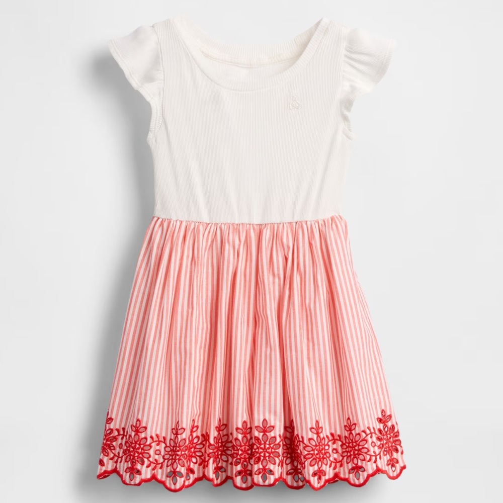 GAP RED STRIPE FLUTTER SLEEVE DRESS GIRLS SIZE 3 YEARS